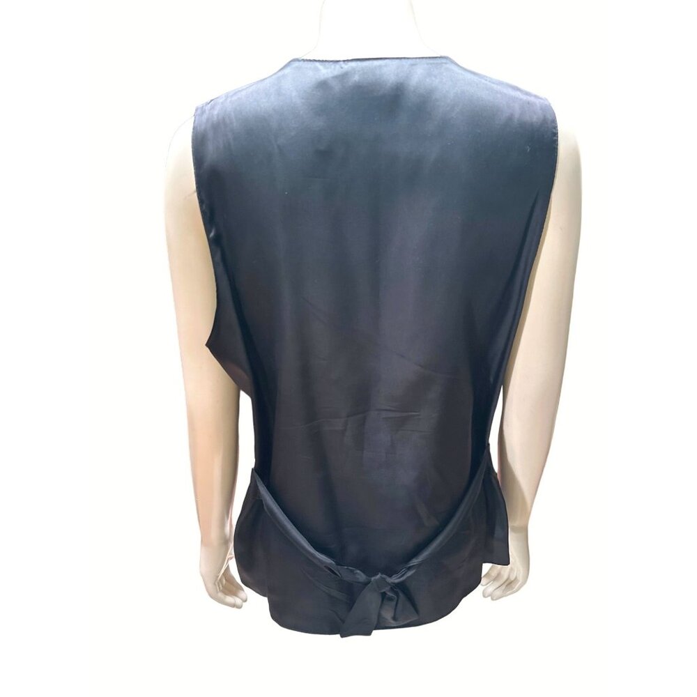 Clio Velvet Satin Sleeveless Vest Button Front Black Purple Size M - Picture 3 of 9